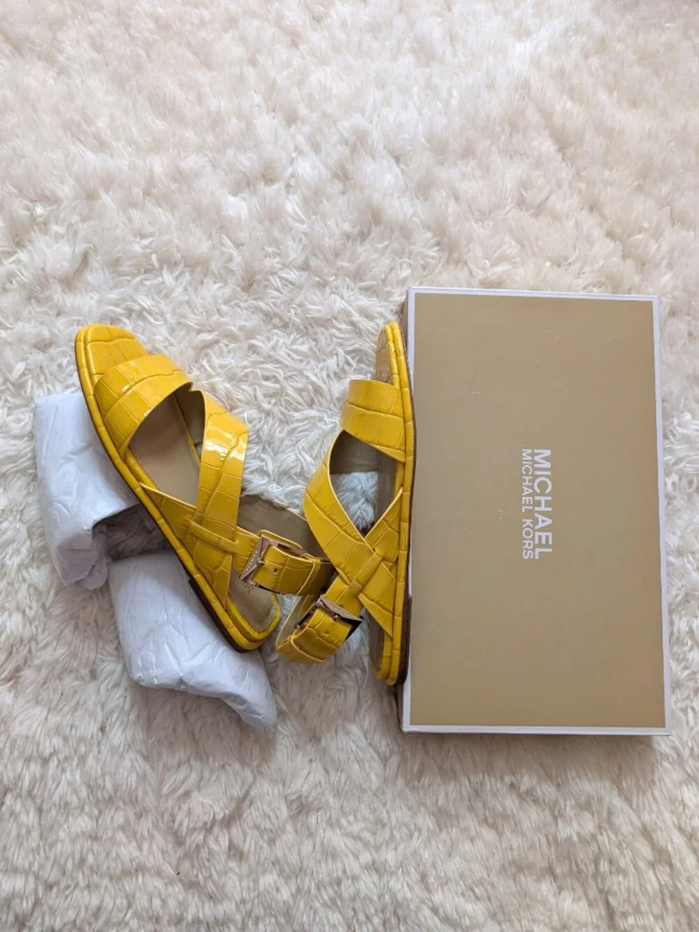 NWT Michael Kors Delilah Leather Slingback Sandals (size: 6; color: sunflower) - Picture 7 of 10